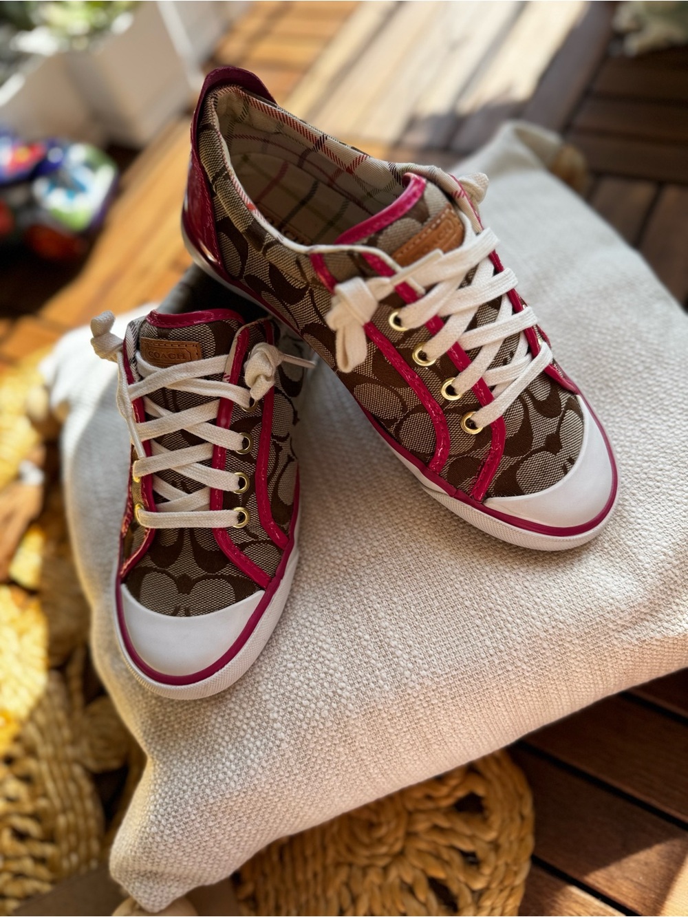 Coach Signature Canvas Sneakers with Pink Trim